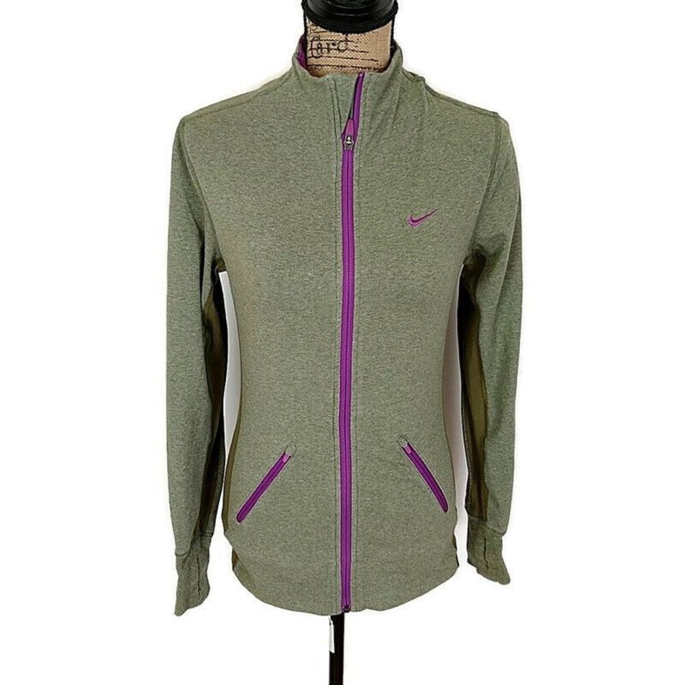 Nike Jacket Gray Purple Full Zip High‎ Neck Zip Pockets Thumbholes sz S